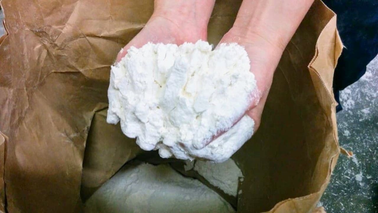 小麦粉の袋から、両手で小麦粉をすくっている様子 | アレルギー対応パンのtonton
