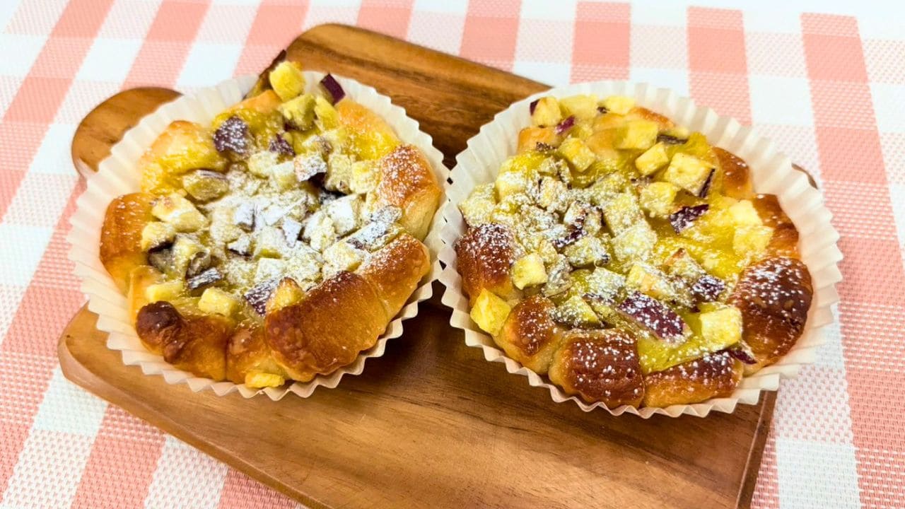 焼き上がったおいものデニッシュケーキ風のパン | アレルギー対応パンのtonton